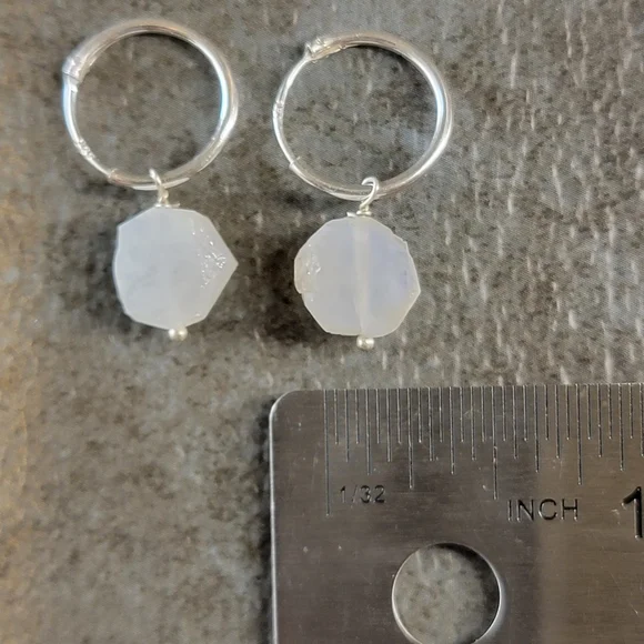 Native Rainbow Moonstone Gemstone Earrings Dainty Sterling Silver Boho Jewelry - Picture 4 of 6